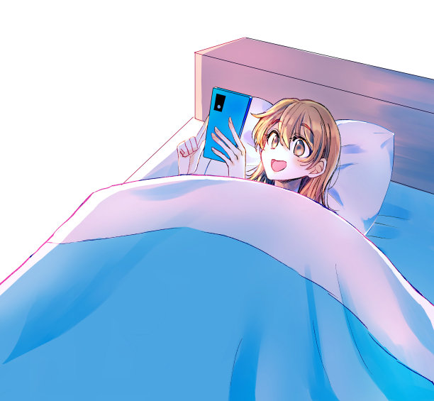 女人在床上看智能手机图片下载