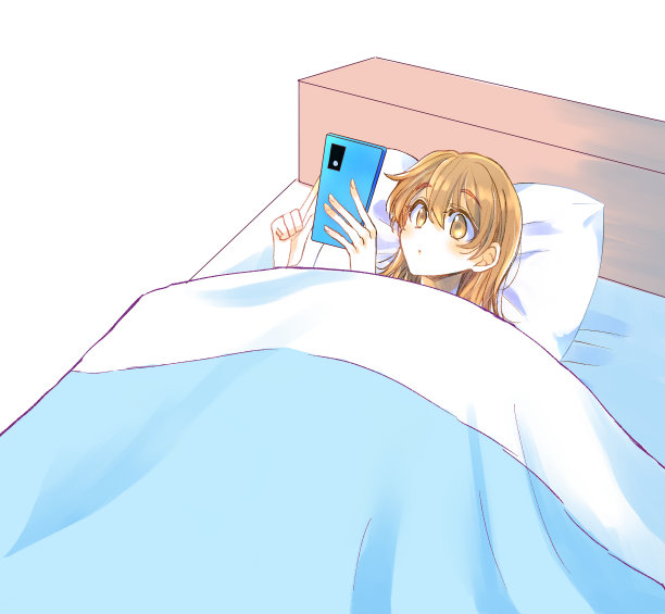 女人在床上看智能手机图片下载