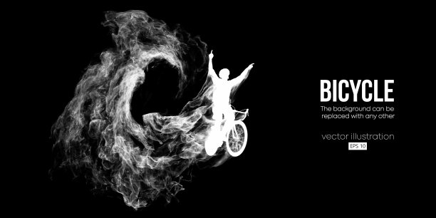 一个公路自行车赛车手的抽象剪影，男人骑在运动自行车孤立的黑色背景。自行车运动交通工具。矢量图图片下载