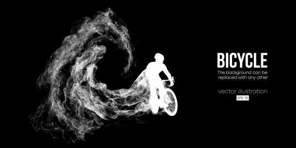 一个公路自行车赛车手的抽象剪影，男人骑在运动自行车孤立的黑色背景。自行车运动交通工具。矢量图图片下载
