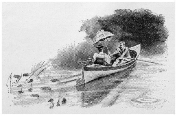1897年的运动和消遣:一对夫妇在船上图片下载