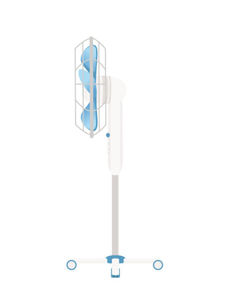 白色和蓝色家用电风扇与车轮矢量插图孤立在白色背景上图片下载