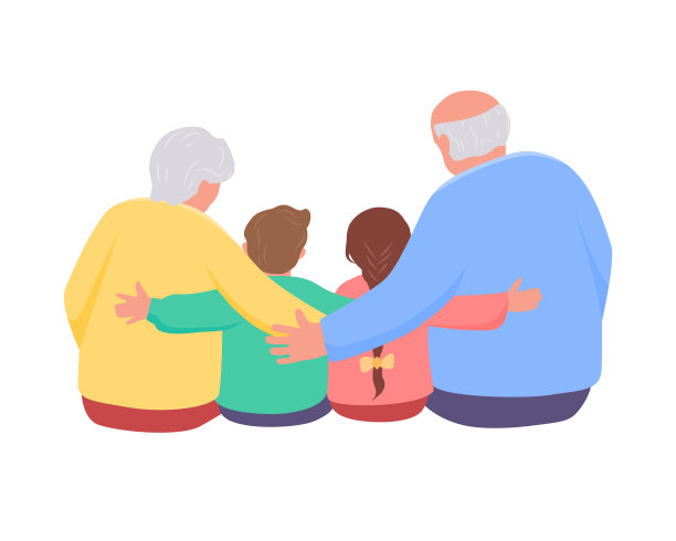 爷爷和奶奶拥抱孙女和孙子图片下载