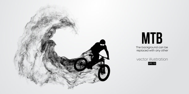 一个蛾骑士的抽象剪影，人正在做一个把戏，孤立在白色的背景。山地自行车运动交通工具。矢量图图片下载