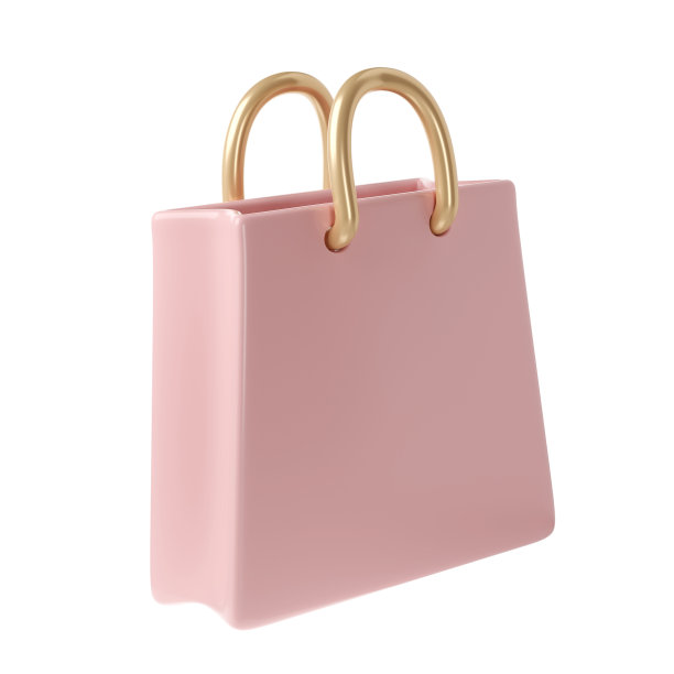 3D粉红色购物袋图标孤立。赠送礼品袋。网上或零售购物符号。时尚女士手包插画图片下载