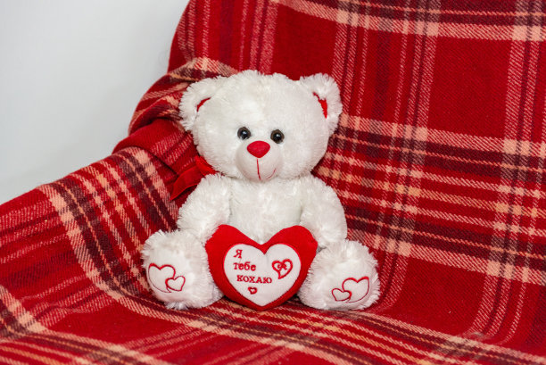 白色的泰迪熊玩具有一个红色的心图片下载
