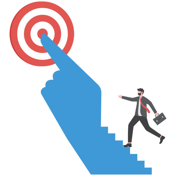 商人跑在楼梯上的目标，愿景和机会在头上的人为目标进一步成长的心态概念矢量插画图片下载