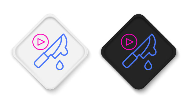 线惊悚电影图标孤立的白色背景。血腥的刀。悬疑电影类型，生存恐怖。充满血腥和暴力的令人震惊的电影。色彩缤纷的轮廓概念。向量图片下载