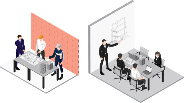 建筑工程师和建筑师参加建筑行业的会议。图片下载