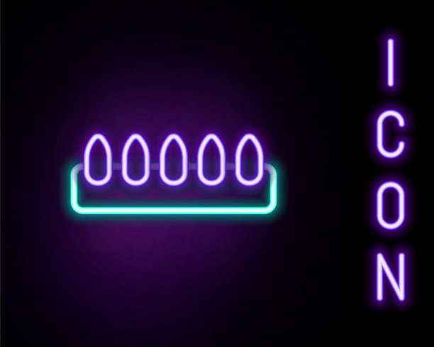 发光的霓虹灯线套假指甲美甲图标孤立在黑色背景。用于指甲延伸的清漆调色板。人工指甲。色彩缤纷的轮廓概念。向量图片下载