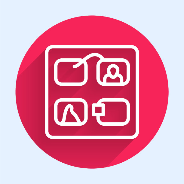 白线故事板电影视频模板的电影创作图标隔离与长阴影。红色圆圈按钮。向量图片下载