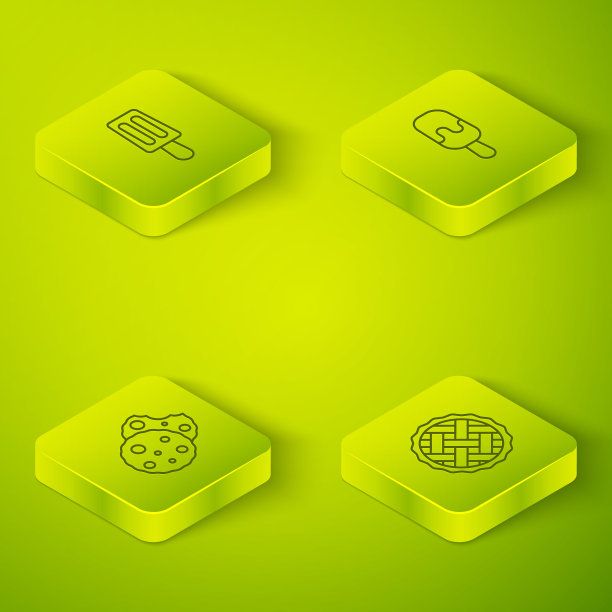 设置等距线冰淇淋，饼干或饼干，自制派和图标。向量图片下载