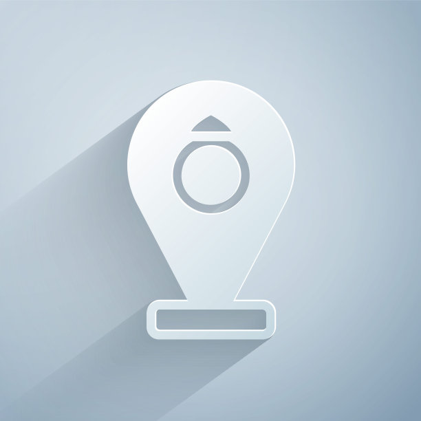 前立面建筑珠宝商店图标孤立的灰色背景。纸艺风格。向量图片下载