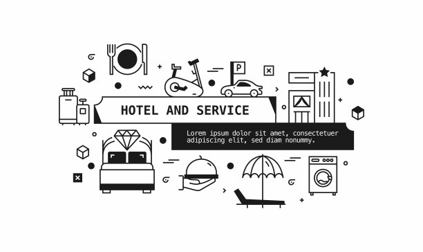 酒店和服务相关的矢量横幅设计概念。全局多球体随时可用的模板。网页横幅，网站标题，杂志，移动应用程序等。现代设计。图片下载