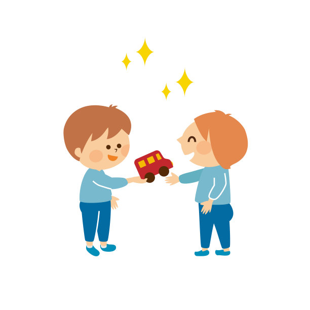 小朋友借玩具可爱的插画素材图片下载
