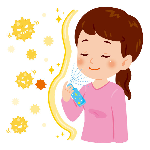 一名妇女使用喷雾来防止花粉和病毒图片下载