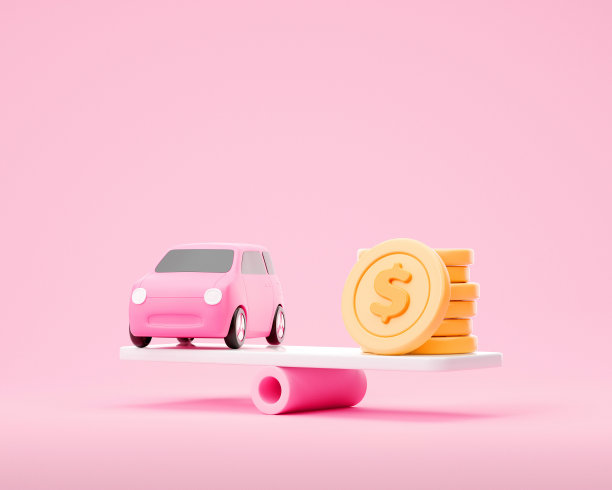 汽车和美元硬币的重量秤。租车、买车、金融、交通的概念。贷款和房地产主题。3d渲染图图片下载