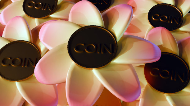 粉红色和白色的花瓣依偎在金币周围。图片下载