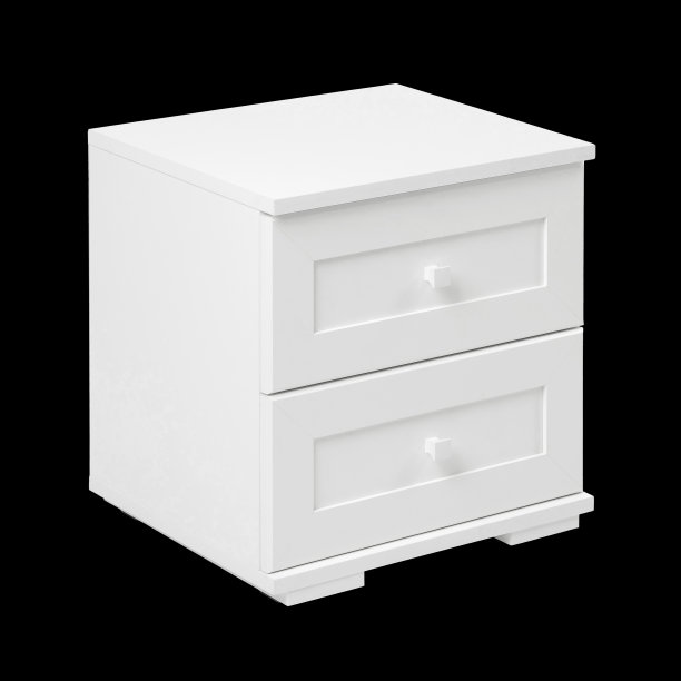 白色的木制床头柜，抽屉被隔离在白色的背景上图片下载