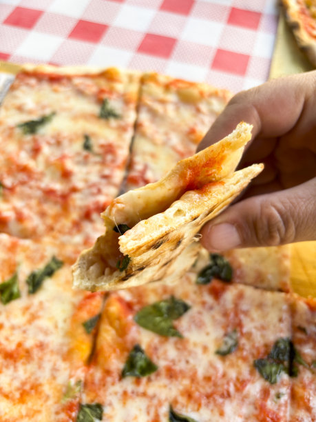 近距离观看玛格丽塔披萨意大利传统健康的碳水化合物食品营养在餐厅披萨店的桌子。吃意大利披萨店。食物披萨图片。健康和生活方式。地中海的生活图片下载