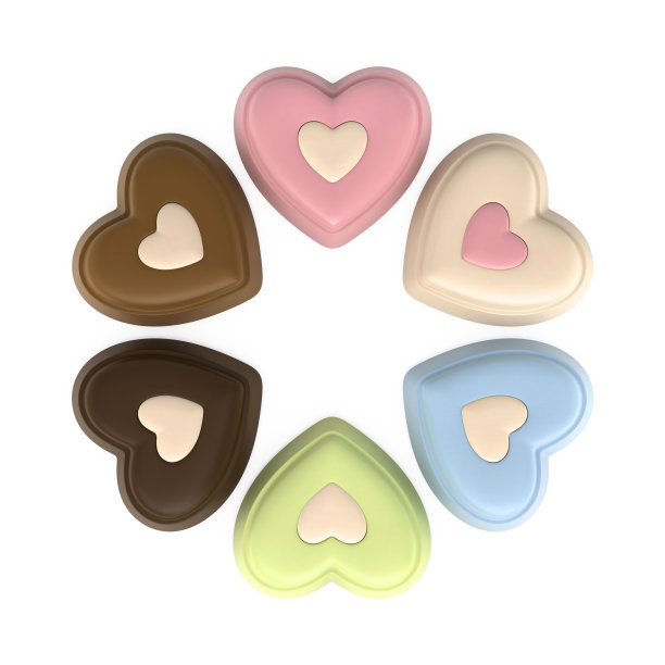 3d渲染心形巧克力草莓，可可，牛奶，花生，焦糖图片下载