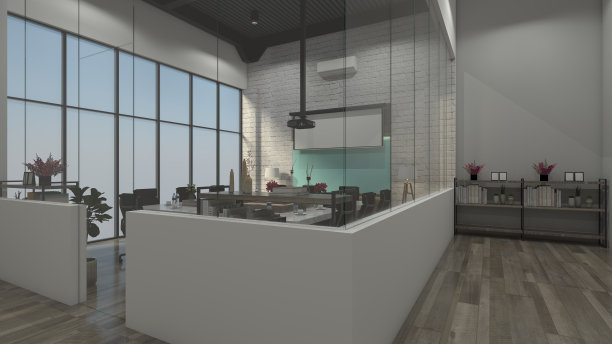 办公走廊木架柜设计图片下载