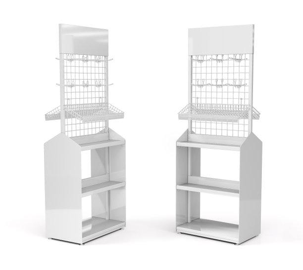 空的双面展示柜，有架子和欧元挂钩图片下载