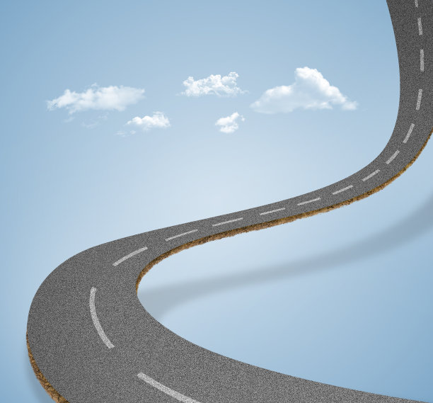 弯曲的3d渲染道路路径与线与云隔离。3d弯曲的道路，汽车和车辆背景。网上购物和交通广告设计。图片下载