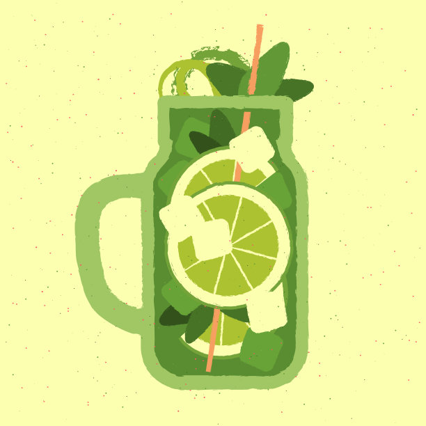 青柠、薄荷和冰块的绿色鸡尾酒。莫吉托装在有把手的杯子里图片下载