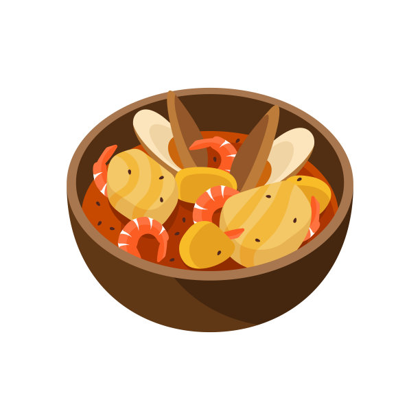 法国传统海鲜鱼汤矢量插图图片下载