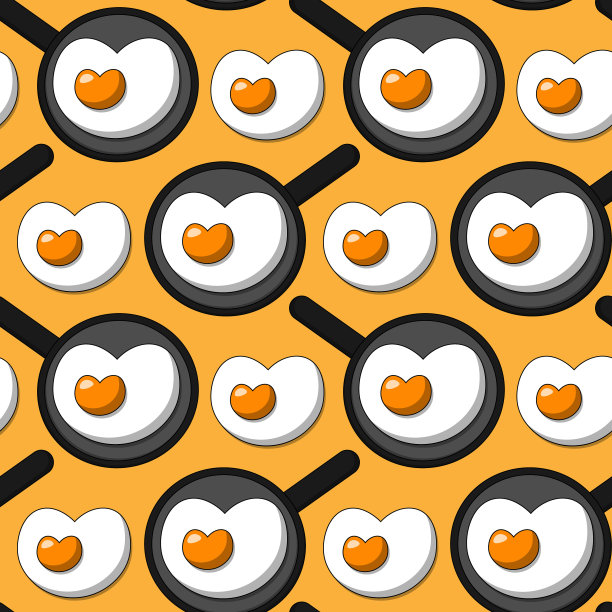 心形煎锅里煎蛋的无缝图案图片下载