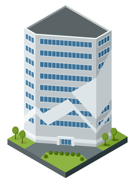 等距办公室或商务中心图标。城镇公寓建筑城市地图创建。建筑矢量3d插图。信息图表元素。城市房屋构成图片下载
