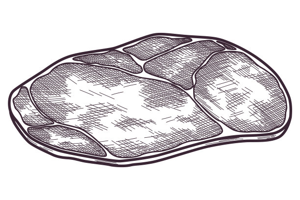 手绘火腿。美味的肉。孤立美味雕刻素描。干腌农场天然产品。猪肉黑白画。矢量餐厅菜单元素插图图片下载