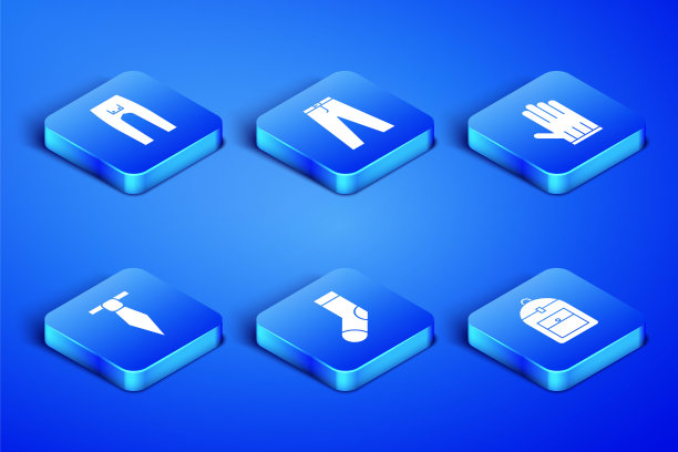 集背包，裤子，袜子，领带和皮手套图标。向量图片下载