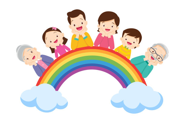 在彩虹和白板上张贴可爱的家庭微笑图片下载