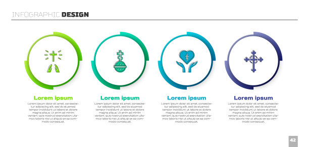 双手放在祈祷的位置，基督教的十字架，宗教的心和。业务信息图表模板。向量图片下载