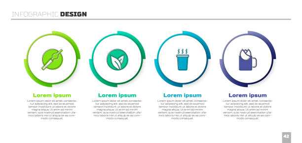 烟头，茶叶，茶杯，玫瑰。业务信息图表模板。向量图片下载