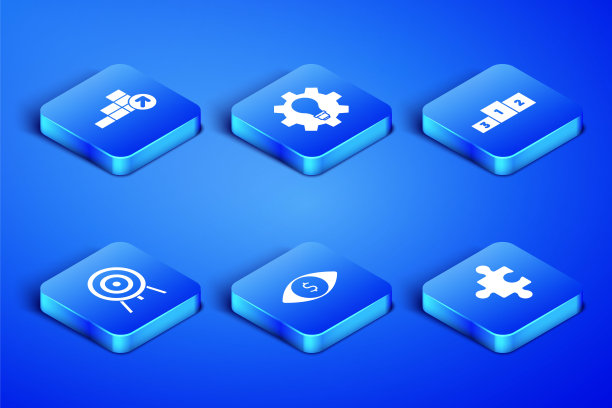 拼图、财务增长、带美元的眼睛、目标、灯泡齿轮与商业讲台图标矢量素材图片下载