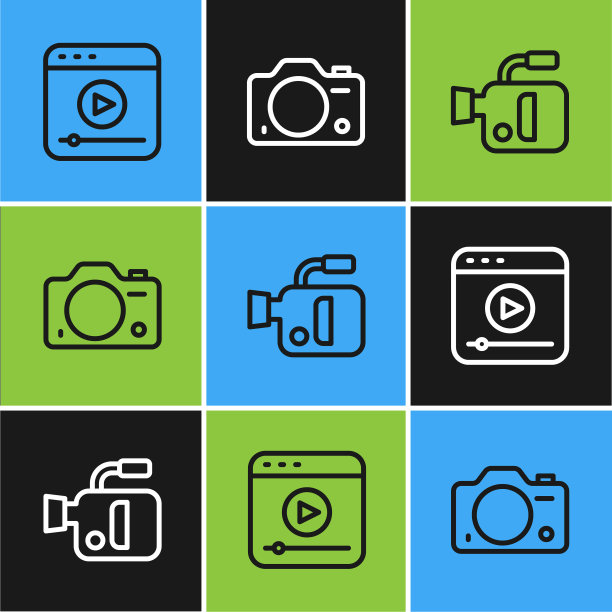 设置线直播，电影相机和照片图标。向量图片下载