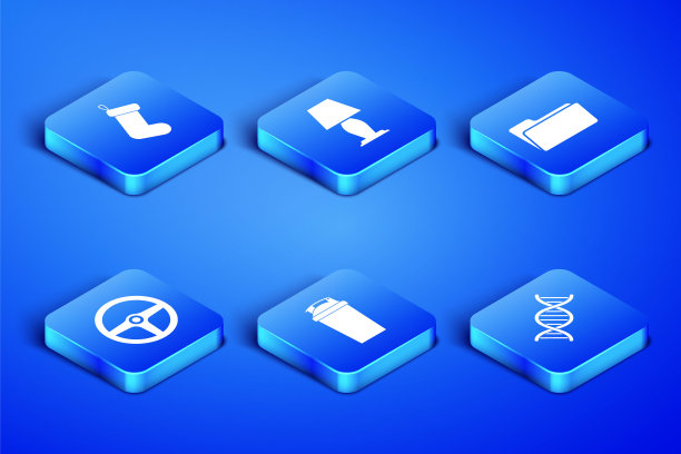 集DNA符号，圣诞袜，健身摇床，方向盘，台灯和文件夹图标。向量图片下载