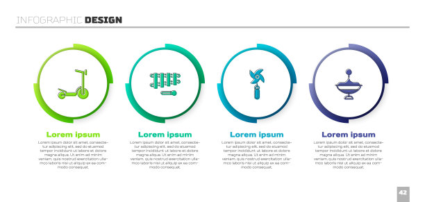 集滑板车，木琴，风车玩具和旋转玩具。业务信息图表模板。向量图片下载