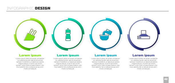 设置刀，胡椒，炖锅和厨房萃取风扇。业务信息图表模板。向量图片下载