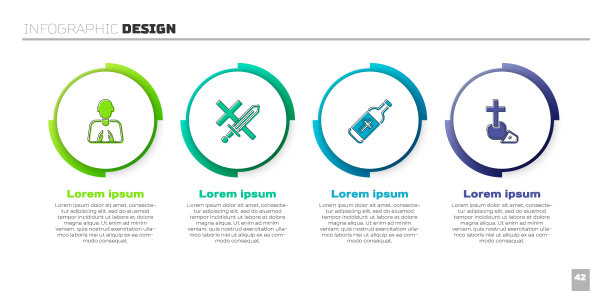 双手按祈祷姿势，十字军东征，圣水瓶和基督教十字架。业务信息图表模板。向量图片下载