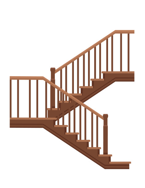 木楼梯室内建筑经典设计矢量插图孤立的白色背景图片下载