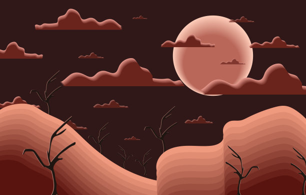 插图月亮场景与树木夜景图片下载