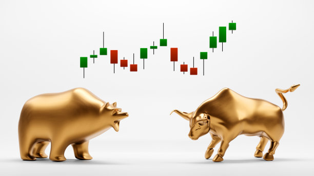 股票市场交易或金融分析的概念，牛和熊与未来主义的元素，3d渲染图片下载