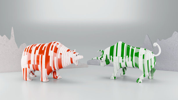 牛市和熊市，股票市场交易或金融分析的概念，剪辑路径，3d渲染图片下载