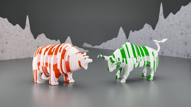 牛市和熊市，股票市场交易或金融分析的概念，剪辑路径，3d渲染图片下载