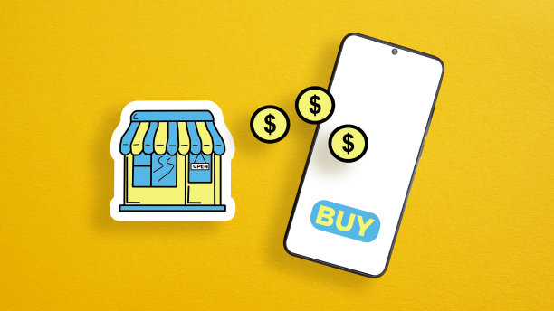 支付到网上商店的概念。申请中的在线支付。存储在智能手机中。购物、电子商务。在线订购产品。拼贴画与图片的商店和智能手机与硬币图片下载