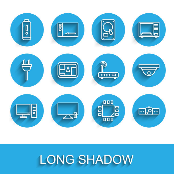 设置线计算机显示器，智能电视，电池充电水平指示器，处理器与微电路CPU，智能手表，Gps设备地图，运动传感器和路由器和wi-fi信号图标。向量图片下载